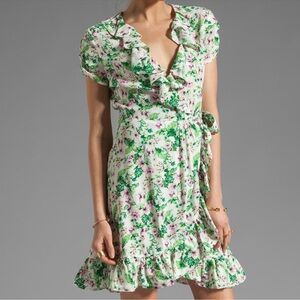 Juicy Couture Wrap Dress Green Floral Flutter Sleeve Womens 0 Boho Fairy Bloom